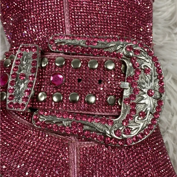 CLUB EXX Pink Sheriff Shine Rhinestone Cowboy Boots Ankle Booties Heeled Size 8 - Picture 7 of 13